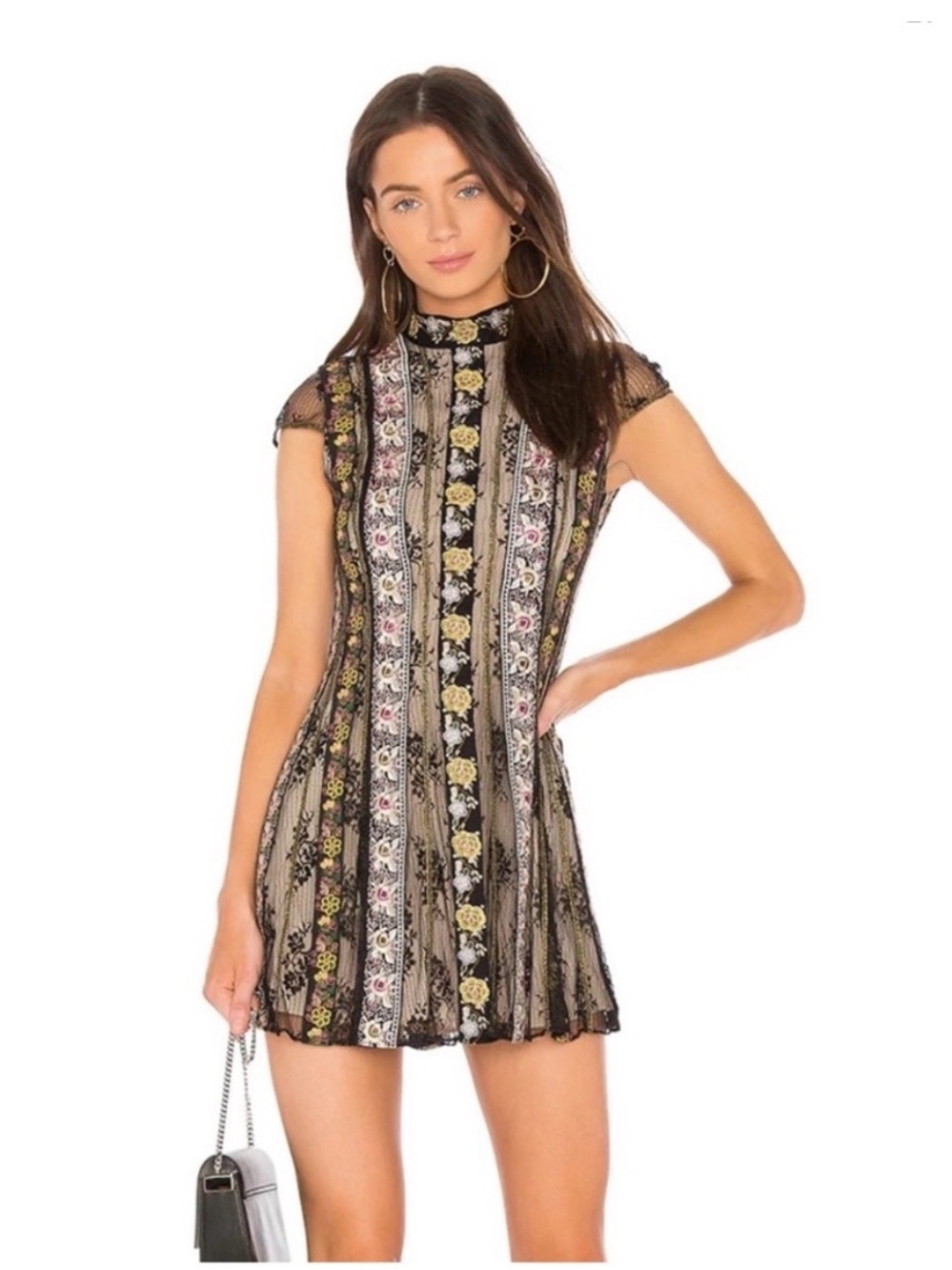 Alice + Olivia Black Lace Embroidered Floral Mini Dress